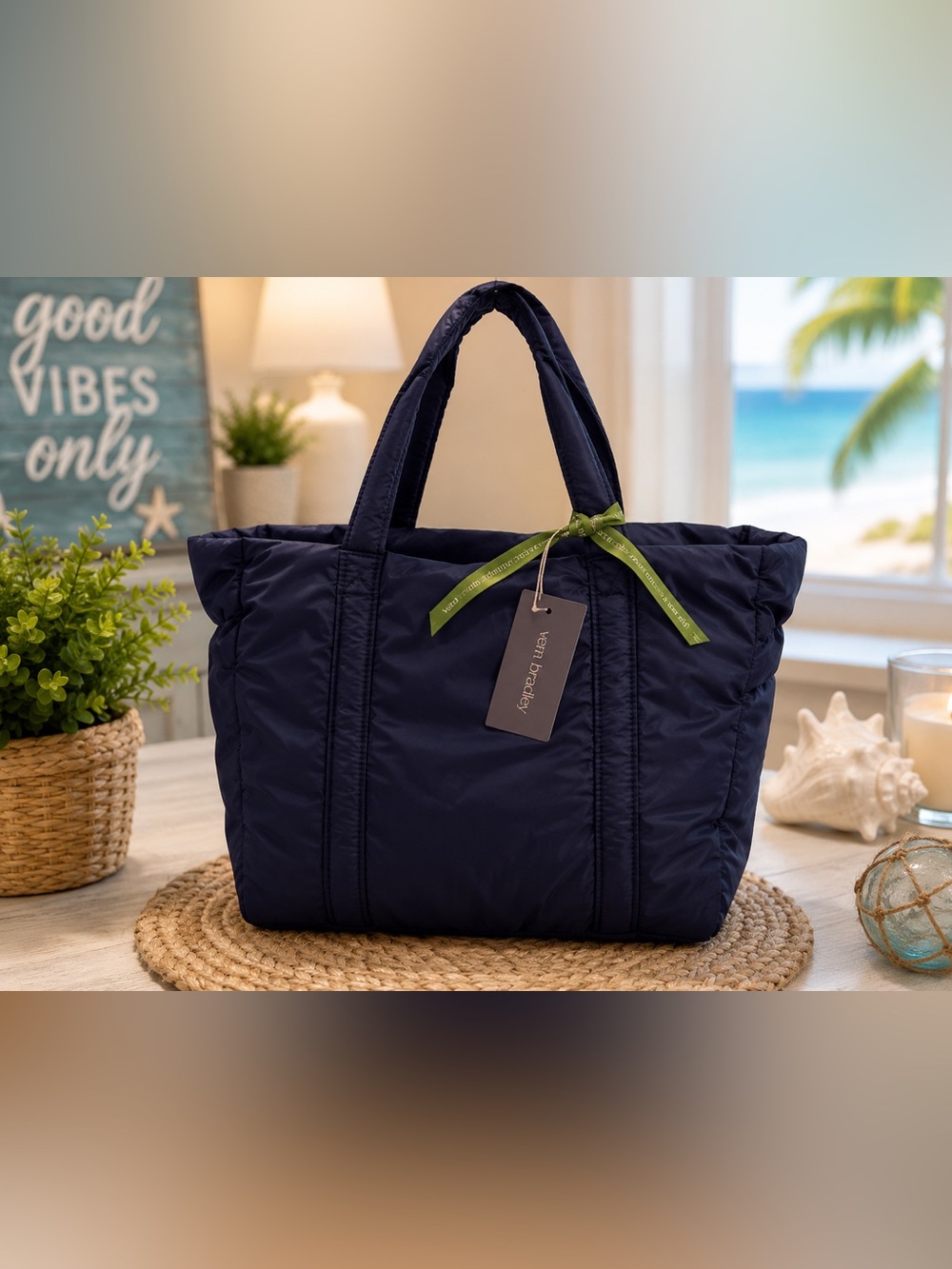 Vera Bradley Large Original Duffel Weekender Bag Peacock Navy NWT